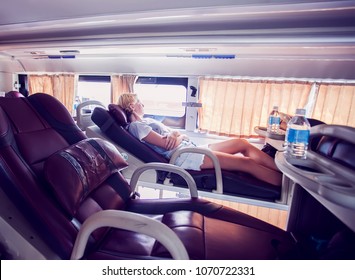 Interior Of Sleeper Bus For Tourists And Other Passengers