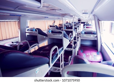 Interior Of Sleeper Bus For Tourists And Other Passengers