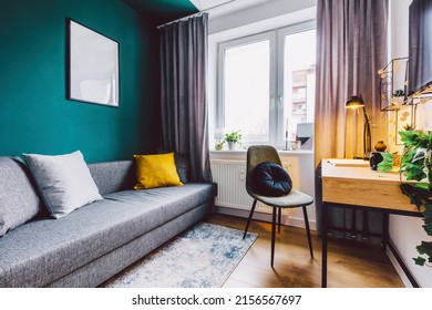 Interior of small apartment living room for home office. Real estate rent and home staging