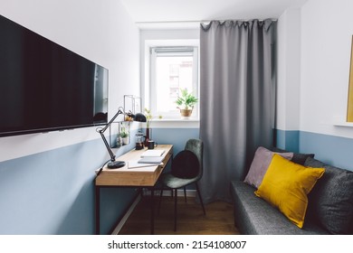Interior of small apartment room for home office. Real estate rent and home staging
