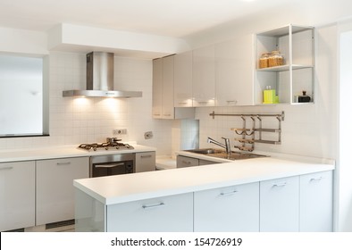 Interior, Small Apartment, White Kitchen View