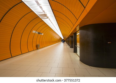 Interior Space Of Marienplatz U Bahn Station, Munich, Germany - 31 Jan 2016: Marienplatz Is An Important Stop On The Munich S-Bahn And U-Bahn Network.