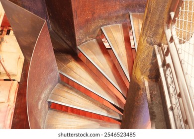 Interior spiral staircase steel structure top view industrial style. - Powered by Shutterstock