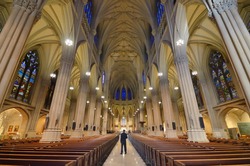 Interior Of St. Patrick's Cathedral, A Famed Neogothic Roman Catholic Cathedral In New York City.