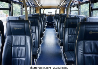 The Interior Of A Stagecoach Gold Bus With Comfortable Faux Leather Seating, Long Sutton. UK Aug 2021