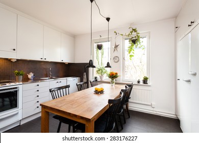 Interior Stylish Kitchen Dark Floor Tile Stock Photo Edit Now 283176227