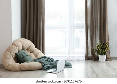 Interior Of Stylish Living Room With Light Curtains