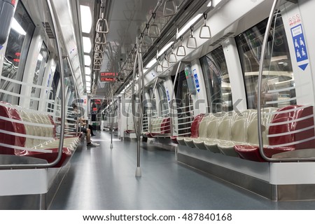 interior of subway in Singapore with vacant seats