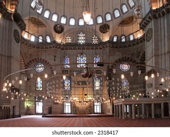 Interior Of The Suleymaniye Mosque In Istanbul, Turkey