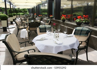 Interior Of A Summer Terrace Of Restaurant