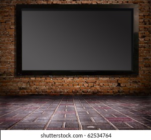 interior with a television set on an old wall