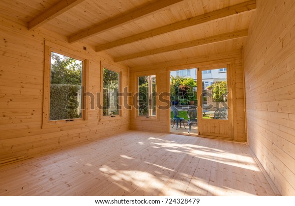 Interior Timber Log Cabin Studio Constructed Stock Photo