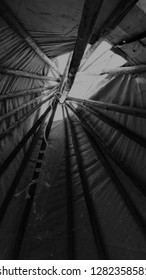 The interior of the top of a Native North American teepee