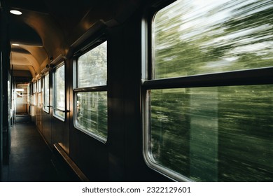 Interior of a train in motion