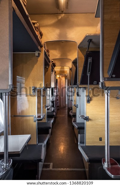 Interior of the typical sleeper train in Ukraine.\
No people on the photo