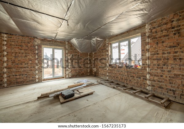 Interior Unfinished Brick House Concrete Floor Stock Photo Edit