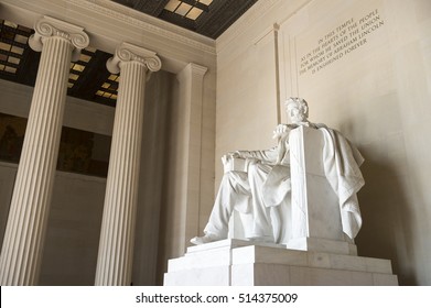 Interior View Of The Abraham Lincoln Memorial In Washington DC With Decorative Columns