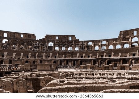 Interior view of an ancient amphitheater of the Colosseum, in Rome, Italy