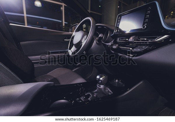 Interior view of car with\
black salon.