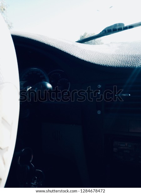 Interior view of a car\
dashboard