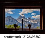 Interior view of the Chapel of the Transfiguration of Grand Teton National Park at Wyoming