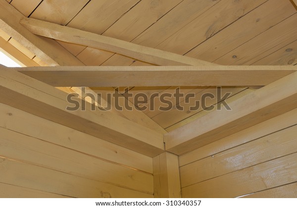 Interior View Construction Pitched Roof Showing Stock Photo