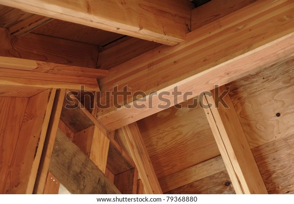 Interior View Construction Pitched Roof Showing Stock Photo Edit