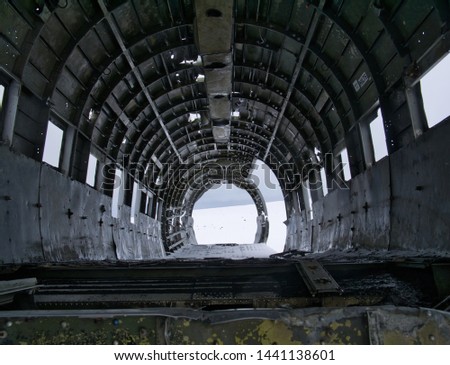 The interior view of the crashed DC-3 plane wreck in Iceland