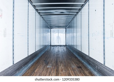 Interior View Of Empty Semi Truck Dry Van Commercial Trailer