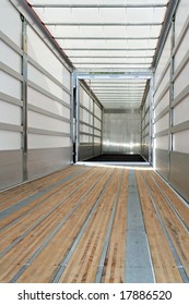 Interior View Of Empty Semi Truck Trailer