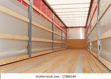 Interior View Of Empty Semi Truck Trailer
