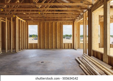 An interior view of a framed building