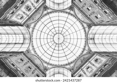 Interior view of glass dome of Galleria Vittorio Emanuele in Milan, Italy - Powered by Shutterstock