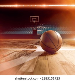 Interior view of an illuminated basketball stadium for a game - Powered by Shutterstock