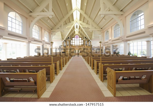 Interior View Modern Church Empty Pews Stock Photo (Edit Now) 147957515