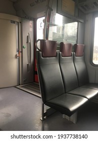 Interior View Of Modern Electric Train Seat And Window. Belarus,minsk,2021