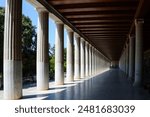 Interior view of one of the infinite column galleries of the Stoa of Attalus in the Athenian Agora.