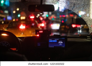 Interior View Of Taxi Cab Stuck In New York Traffic