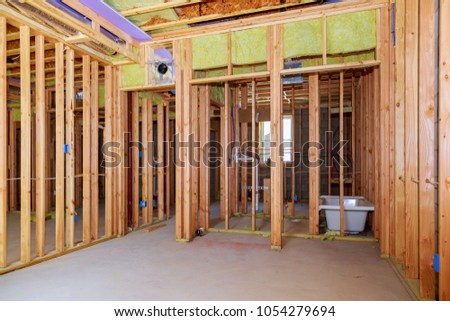 Interior Wall Framing Piping Installation Basement Stock