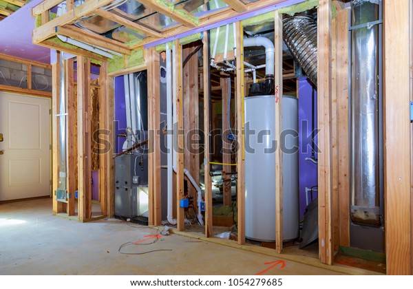 Interior Wall Framing Piping Wiring Installed Stock Photo