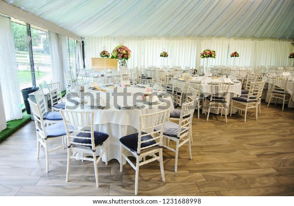 Interior Wedding Banquet Hall Round Tables Stock Photo Edit Now