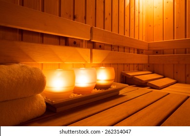 Interior of a wooden finnish sauna. - Shutterstock ID 262314047