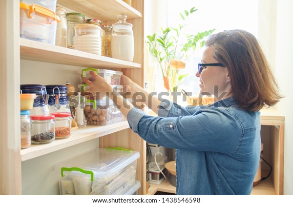 Interior Wooden Pantry Products Cooking Adult Stock Photo Edit