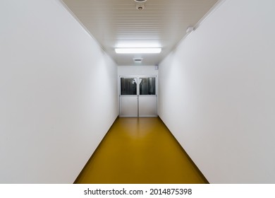 Interior Worker Corridor And Aluminum Door With Epoxy Floor Coating For Cleanroom, Food Factory, Manufacturing Pharmaceutical Plant, Cosmetic Factory.