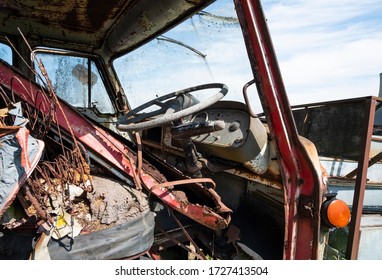 Interior Of A Wrecked Truck Cab