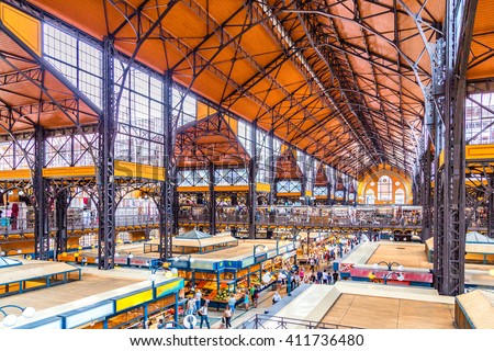 Interiors of Central Market Hall of Budapest, Hungary