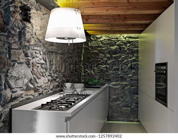 Interiors Shots Modern Kitchen Furniture Rustic Stock Photo Edit