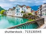 Interlaken town with Thunersee river, Switzerland