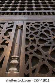 An interleaved wooden ornaments unit, part of a facade in a historic house in Old Cairo, Egypt
