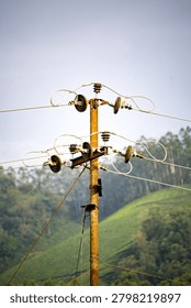 Interlinked electric lines connected in a GI electric post with multiple insulators 